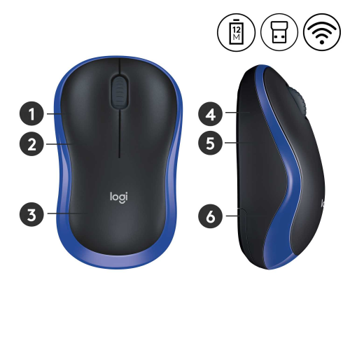 Мышь беспроводная Logitech M185 Blue (синяя, оптическая, 1000dpi, 2.4 GHz/USB-ресивер) (M/N: MR0087 / CU0019)