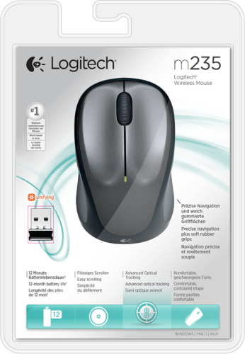 Мышь беспроводная Logitech M235 Colt Matte (серая, оптическая, 1000dpi, 2.4 GHz/USB-ресивер (Logitech Unifying®)) (M/N: M-R0038 / C-U0008)