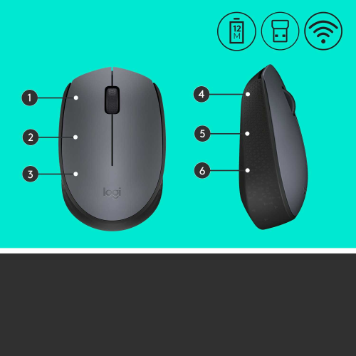 Мышь беспроводная Logitech M170 Grey (серая, оптическая, 1000dpi, 2.4 GHz/USB-ресивер) (M/N: M-R0060 / C-U0010)