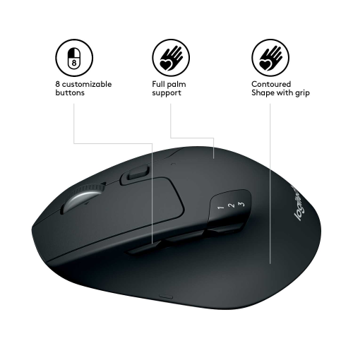 Мышь беспроводная Logitech M720 Triathlon (1000dpi, Bluetooth, 2.4 GHz/USB-ресивер (Logitech Unifying®), 8 кнопок, 1 батарея типа AA) (M/N: M-R0062 / C-U0007)
