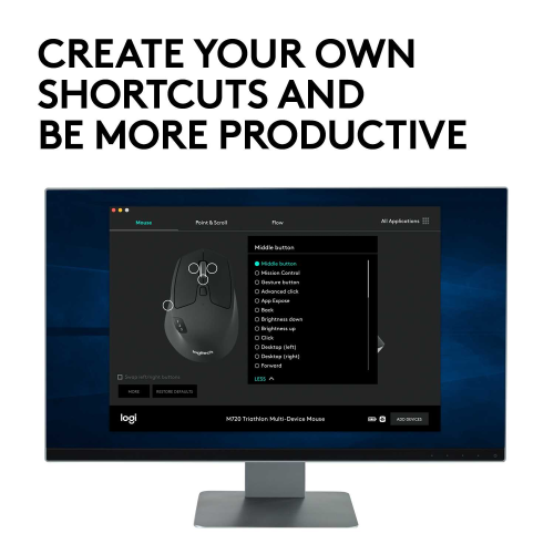 Мышь беспроводная Logitech M720 Triathlon (1000dpi, Bluetooth, 2.4 GHz/USB-ресивер (Logitech Unifying®), 8 кнопок, 1 батарея типа AA) (M/N: M-R0062 / C-U0007)