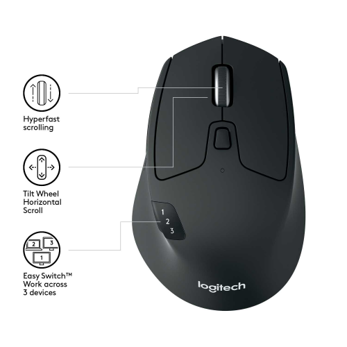 Мышь беспроводная Logitech M720 Triathlon (1000dpi, Bluetooth, 2.4 GHz/USB-ресивер (Logitech Unifying®), 8 кнопок, 1 батарея типа AA) (M/N: M-R0062 / C-U0007)