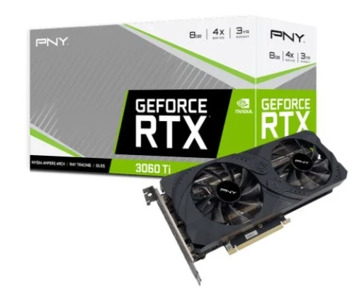 Видеокарта PNY/GeForce/RTX 3060 Ti UPRISING Dual Fan (LHR)/8 Gb/256 bit/1 410 MHz/GDDR6/PCI-Ex