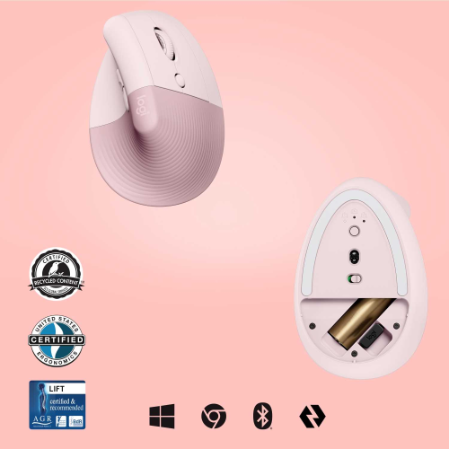Мышь беспроводная Logitech LIFT ROSE (400-4000 dpi, Bluetooth, USB-ресивер Logi Bolt®, 4 настраиваемые кнопки)