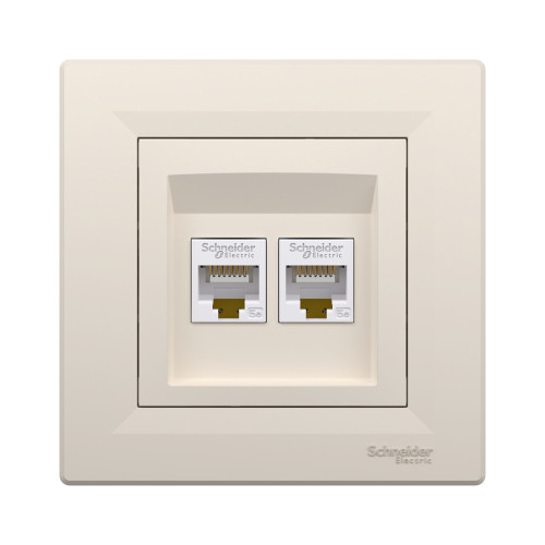 Розетка двойная компьютерная SE EPH4400123 Asfora RJ45 в сборе кремовый
