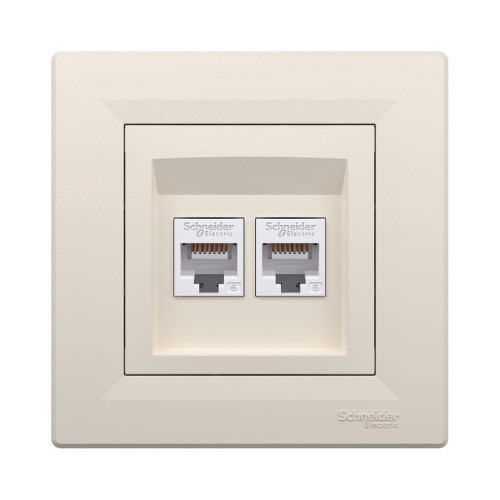 Розетка двойная компьютерная SE EPH4800123 Asfora RJ45 кат. 6 в сборе кремовый