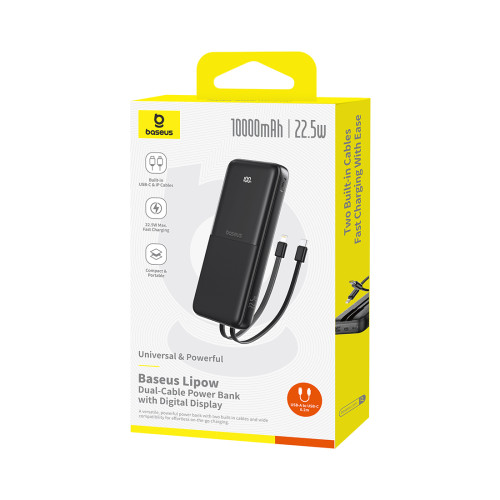 Портативный внешний аккумулятор Baseus Lipow Dual-Cable 10000mAh 22.5W Black (P10079101123-00)