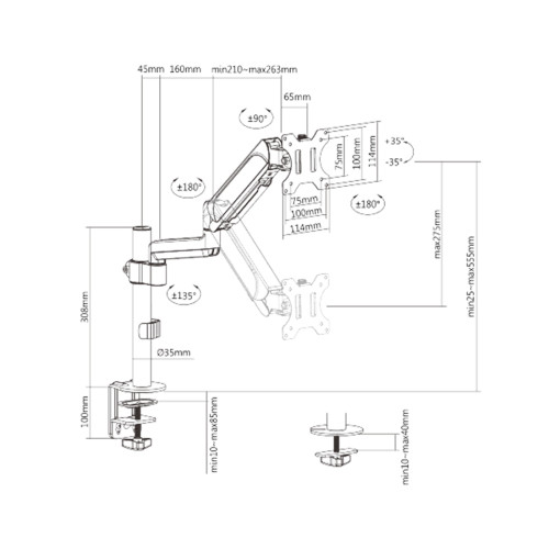 Настольный кронштейн с газлифтом XG MG-1732 для 1 монитора (17"-32")