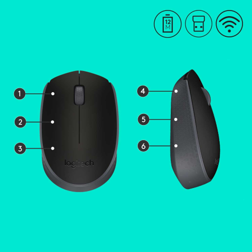 Мышь беспроводная Logitech B170 Black (черная, оптическая, 1000dpi, 2.4 GHz/USB-ресивер) (M/N: M-R0060 / C-U0010)