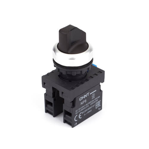 Переключатель без подсветки CHINT 2 положения с фиксацией чёрная 1НО+1НЗ IP65