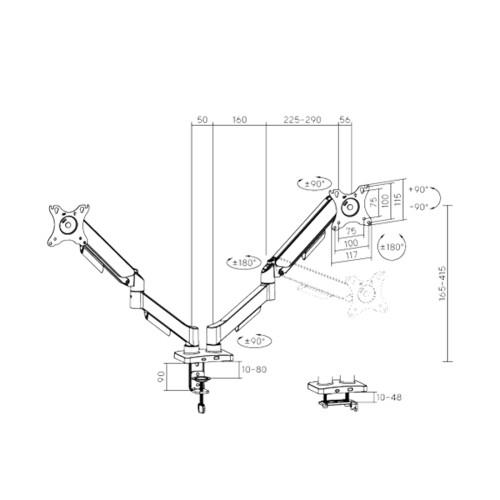 Настольный кронштейн Brateck LDT97-C024 для 2-х мониторов (17"-32")