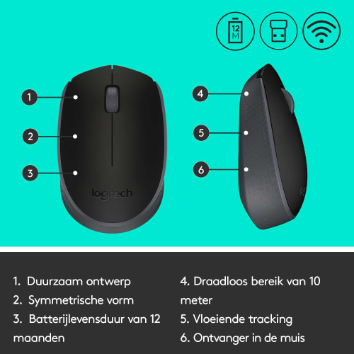 Мышь беспроводная Logitech M171 Black (черная, оптическая, 1000dpi, 2.4 GHz/USB-ресивер)(M/N: M-R0060 / C-U0010)