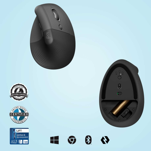 Мышь беспроводная Logitech LIFT GRAPHITE (400-4000 dpi, Bluetooth, USB-ресивер Logi Bolt®, 4 настраиваемые кнопки)