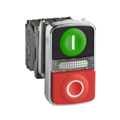 Кнопка двойная SE XB4BW73731M5 с маркировкой 22мм + LED