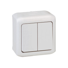 Выключатель двухклавишный Legrand Forix 10A 250В IP44 накладной белый