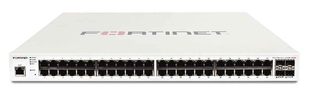 FortiSwitch-248E-POE Layer 2/3 FortiGate switch controller compatible PoE+ switch with 48 x GE RJ45 ports, 4 x GE SFP, with automatic Max 370W POE output limit