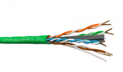 Кабель витопарный, категории 6, U/UTP, 4х2х0,58, 23 AWG, LSZH нг(A)-HF, для внутренней прокладки,зеленый, катушка 500 м