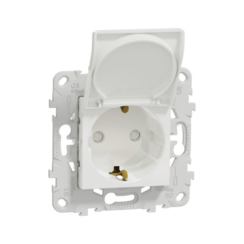 Розетка с заземлением SE NU503718TA Unica New с/штор с/кр IP21 белый