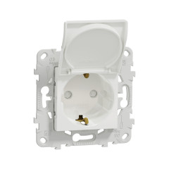Розетка с заземлением SE NU503718TA Unica New с/штор с/кр IP21 белый
