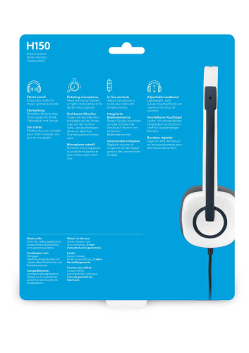 Гарнитура Logitech H150 White (белая, 2 x 3.5мм, элементы управления на кабеле, кабель 1.8м) (M/N: A-00029)