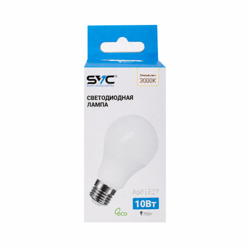 Лампа светодиодная SVC LED A60-10W-E27-3000K Тёплый