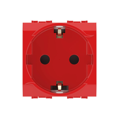 Электрическая розетка с заземлением DKC 76482R со шторками красная, 2мод.